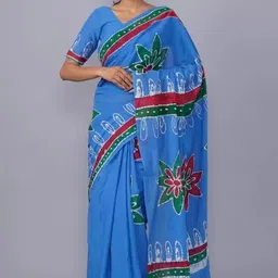 TROPWEAR Ethnic Motifs Linen Blend Block Print Saree-picture-14