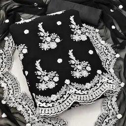 SAINOOR Embroidered Thread Work Silk Georgette Semi-Stitched Dress Material-image-63