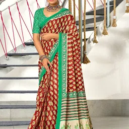 PEENGAX Floral Pure Cotton Block Print Saree-image-87