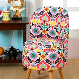 Shadowkart Pink & Green Floral Printed Wooden Cylindrical Shaped Ottomans-8