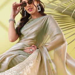 KALINI Beige Silk Blend Embellished Sarees-51