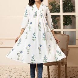 Yufta Women Ethnic Motifs Printed Gotta Patti Floral Kurta-image-12