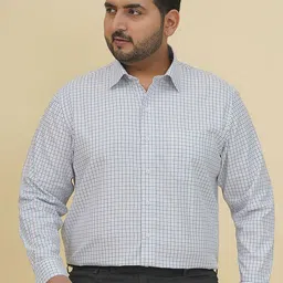John Pride Micro Checked Spread Collar Cotton Formal Shirt-image-68