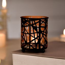TAYHAA Black & Copper Toned Textured Metal Candle Holder-image-25