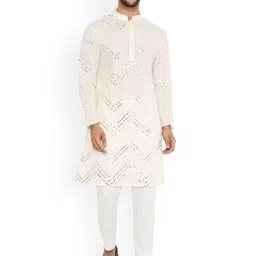 Be Desi Men Embroidered Regular Mirror Work Kurta with Pyjamas-image-5