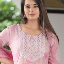 PARTHVI Women Printed Regular Thread Work Kurta with Trousers & With Dupatta image 2