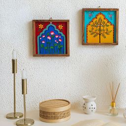 Mirai Woods Yellow & Blue 2 Pieces Floral And Botanical Madhuvak Wall Art-picture-55