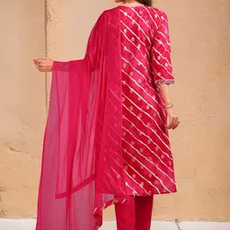 Banwaree Leheriya Printed Thread Work Pure Cotton Straight Kurta With Trousers & Dupatta image 4
