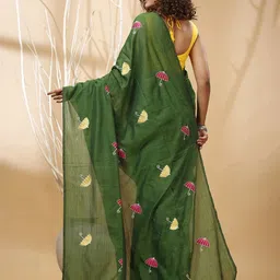 SLAGHA Ethnic Motifs Embroidered Taant Saree with Blouse Piece image 2