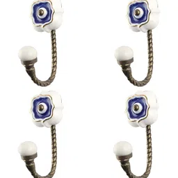 IndianShelf Blue 4 Piece Ceramic Solid Clothes Hanger for Wall Key Holders-0