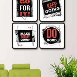 Myntra Elegant Homes 4 Pieces White And Red Motivational Quotes Printed Wood Wall Art-2