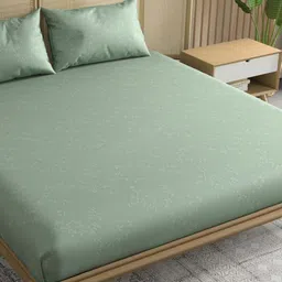 Trance Home Linen Green Floral 300 TC Egyptian Cotton Queen Bedsheet with 2 Pillow Covers-image-27