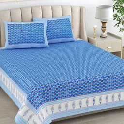 The Craft Monk Blue & White Floral King Bedsheet with 2 Pillow Covers-image-40