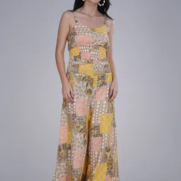 BAESD Floral Printed Shoulder Straps Pure Silk Top With Palazzos-image-51