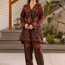 Nehamta Ethnic Motifs Printed Shirt Collar Kurta With Trouser-image-17