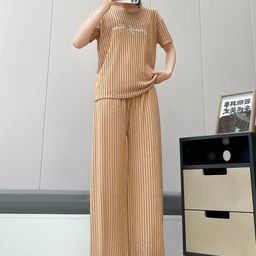 Lugo Striped Self Design Round Neck T-Shirt With Palazzo-13