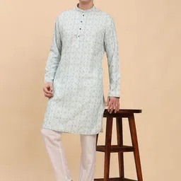 Pro-Ethic STYLE DEVELOPER Floral Printed Mandarin Collar Pure Cotton Kurta And Trousers-21