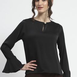 Madame Women Keyhole Neck Bell Sleeve Top-image-41