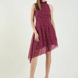 aayu Women Printed Ruffled Georgette Fit & Flare High Low Dress-image-25