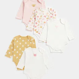 mothercare Infant Girls Pack Of 5 Floral Printed Cotton Bodysuits-image-79