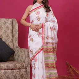 Shivanya Handicrafts Floral Pure Cotton Block Print Saree-image-76