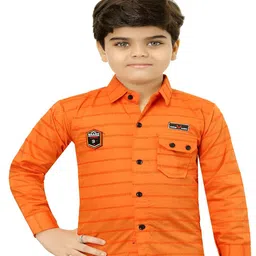 BAESD Boys Classic Regular Fit Spread Collar Horizontal Striped Cotton Casual Shirt-image-65