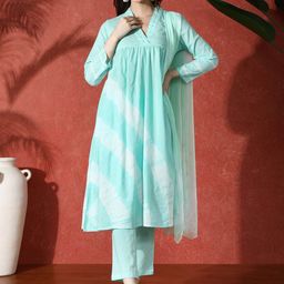 Sangria Textured Embroidered A-Line Pure Cotton Kurta & Trouser With Dupatta-picture-18