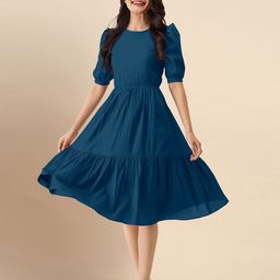 Trendmalls Women Puff Sleeve Fit & Flare Dress-image-0