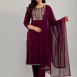 Meeranshi Women Ethnic Motif Embroidered Sequinned Kurta Set With Dupatta-7