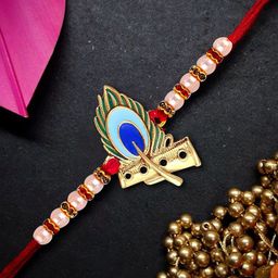 Vighnaharta Gold Plated Artificial Stones Studded & Beaded Mayur Pankh Thread Rakhi-image-95