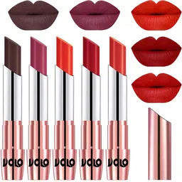 VOLO Set Of 5 Matte Lipsticks- Chocolate 35-Rose Pink 38-Coral 39-Tomato Red 40-Orange 49-6