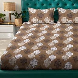 KLOTTHE Brown & White Floral Printed 400 TC Cotton King Bedsheet Set 2.50 m x 2.25 m-image-31