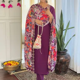 Moda Rapido Ethnic Motifs Yoke Design Thread Work Kurta With Trousers & Dupatta-picture-15