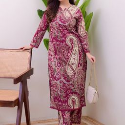 GoSriKi Paisley Printed Notch Neck Straigjht Kurta with Palazzos-picture-31