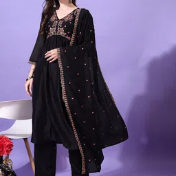 KALINI Women Ethnic Motifs Embroidered Regular Kurta with Palazzos & With Dupatta-picture-19