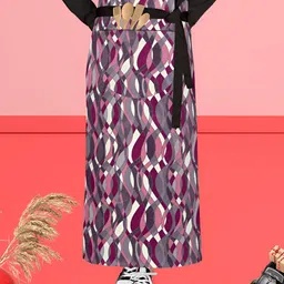ArtzFolio Black & Violet Printed Cotton Waist Apron-image-91