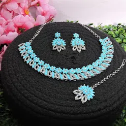 VATSALYA creation Rhodium-Plated Artificial Stone Studded Jewellery Set-image-89