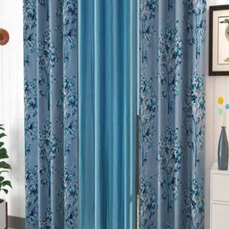 AADI TRADERS 3Pc Blue Floral Long Door Curtain-14