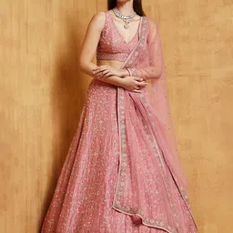 JIHU CULTURE Floral Embroidered Silk Semi-Stitched Lehenga & Unstitch Blouse With Dupatta-picture-15