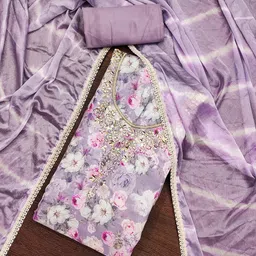 SHADOW & SAINING Floral Embellished Beads and Stones Semi-Stitched Dress Material-image-36