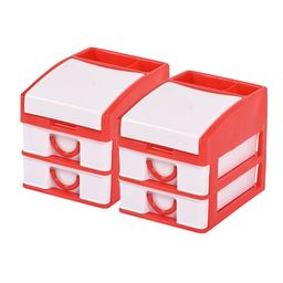 Kuber Industries Red & White 2 Pieces Reusable Drawer 3-Layer Storage Organizer with Lid image 2