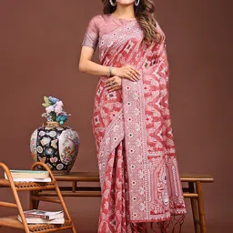 KALINI Woven Design Zari Linen Blend Saree-picture-57