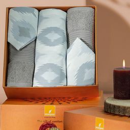 MASPAR Blue & White 5 Pieces Printed Pure Cotton Bedsheet & Bath Towel Home Gift Sets-picture-19
