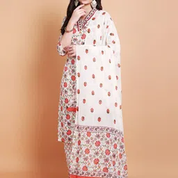 Pahiya Women Floral Printed Regular Mirror Work Pure Cotton Kurta with Trousers & With Dupatta-picture-11