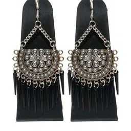 Weariton Women German Silver Black Beads Studded Silver-Plated Chandbalis Earrings-image-66