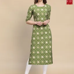 HERE&NOW Selection Of 2 Geometric Printed Round Neck Straight Kurtas-5