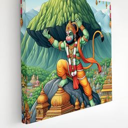Livin'luxe Green & Orange Colored Lord Hanuman Printed Canvas Wall Art-image-96