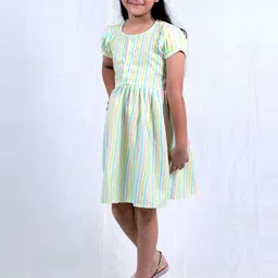 TILISM Girls Cotton Striped Round Neck Short Sleeves Fit and Flare Dress-picture-37