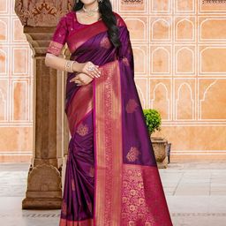SANGAM PRINTS Woven Design Zari Silk Blend Designer Tussar Saree-image-5