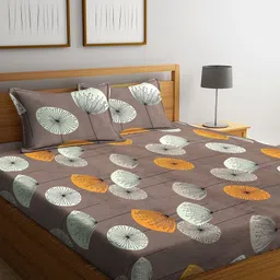 Myntra Elegant Homes Brown & White Floral Printed 300 TC King Bedsheet Set 2.50 x 2.20 m-image-67